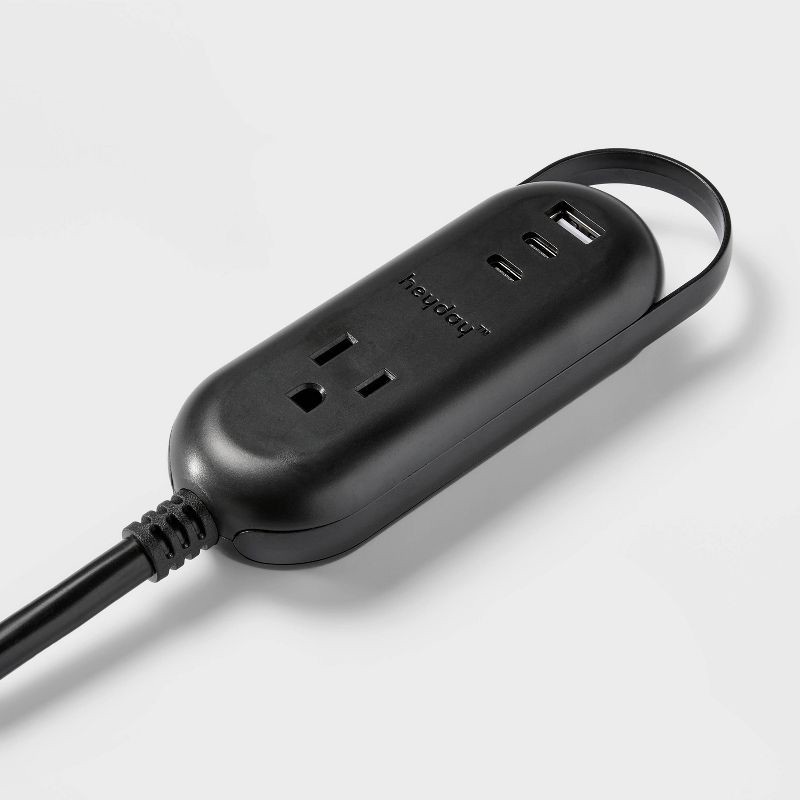 slide 2 of 3, 6' One-Outlet Indoor Extension Cord with USB & USB-C Ports Black - heyday™: 14 AWG, 6ft, 15A, Flat Design, 6 ft