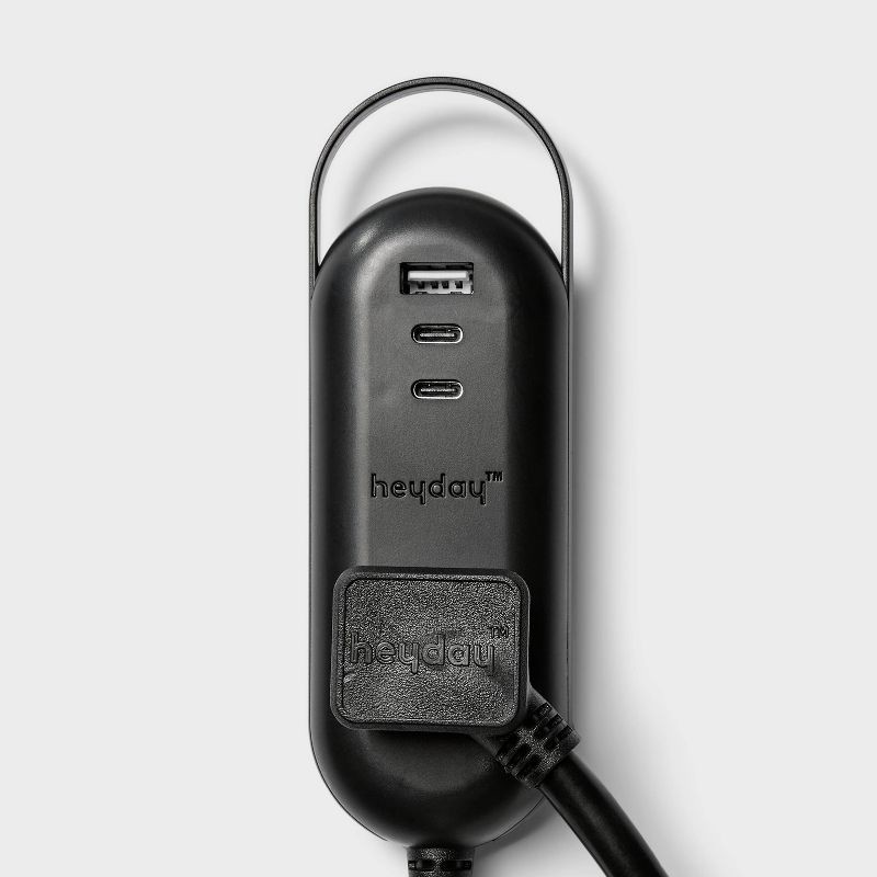 slide 3 of 3, 6' One-Outlet Indoor Extension Cord with USB & USB-C Ports Black - heyday™: 14 AWG, 6ft, 15A, Flat Design, 6 ft