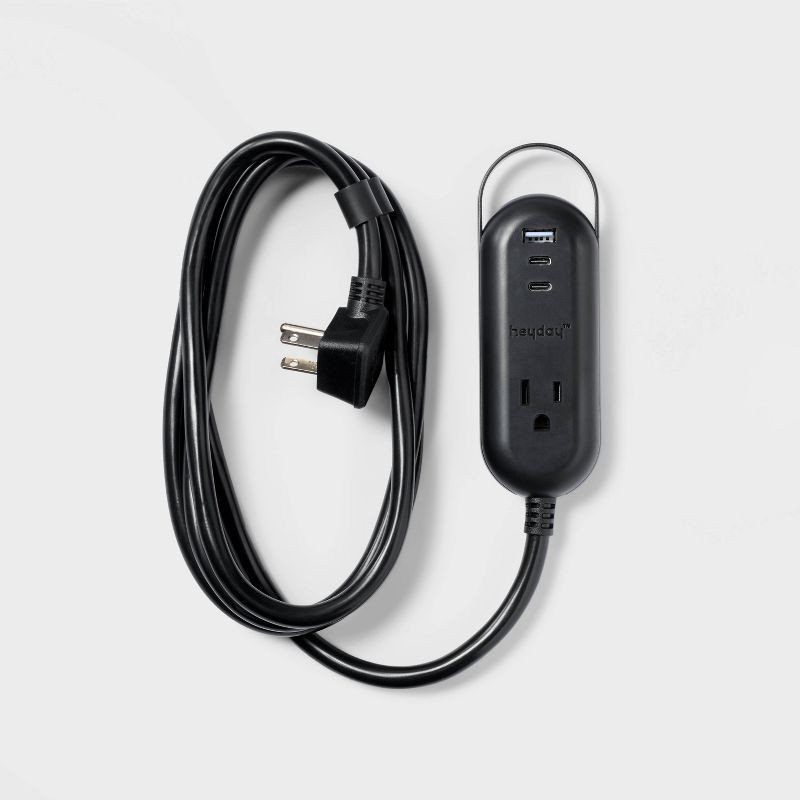 slide 1 of 3, 6' One-Outlet Indoor Extension Cord with USB & USB-C Ports Black - heyday™: 14 AWG, 6ft, 15A, Flat Design, 6 ft