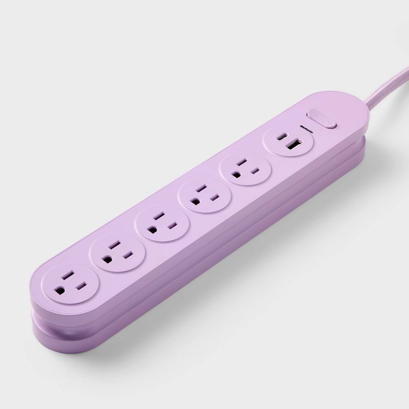slide 2 of 3, 5 Outlet Surge Protector 3' Cord with USB Purple - heyday™, 1 ct