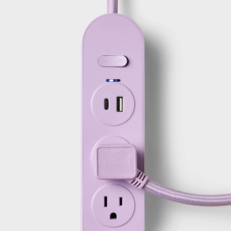 slide 3 of 3, 5 Outlet Surge Protector 3' Cord with USB Purple - heyday™, 1 ct