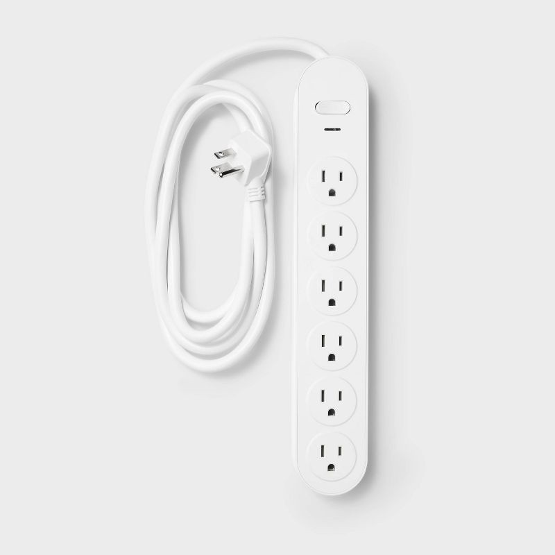 slide 1 of 3, 6 Outlet Surge Protector 6' Cord White - heyday™: 500 Joules, Extension Cord, Outlet Extender, 1 ct