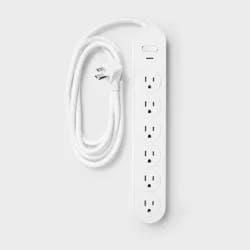 6 Outlet Surge Protector 6' Cord White - heyday™: 500 Joules, Extension Cord, Outlet Extender