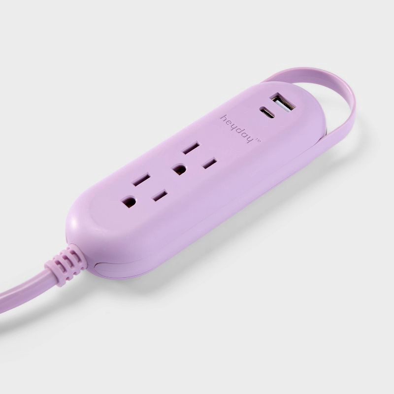 slide 2 of 3, 6' 2-Outlet Indoor Extension Cord with USB and USB-C Ports Purple - heyday™: Flat Plug, 16 AWG, 6ft Length, 6 ft