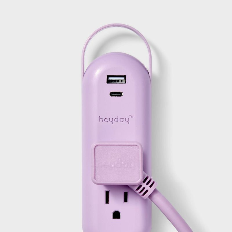slide 3 of 3, 6' 2-Outlet Indoor Extension Cord with USB and USB-C Ports Purple - heyday™: Flat Plug, 16 AWG, 6ft Length, 6 ft