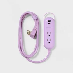 6' 2-Outlet Indoor Extension Cord with USB and USB-C Ports Purple - heyday™: Flat Plug, 16 AWG, 6ft Length