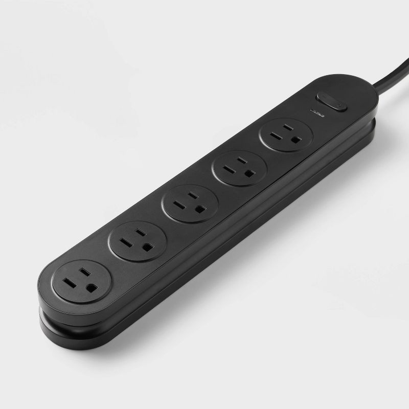 slide 2 of 3, 5 Outlet Surge Protector 3' Cord Black - heyday™, 1 ct