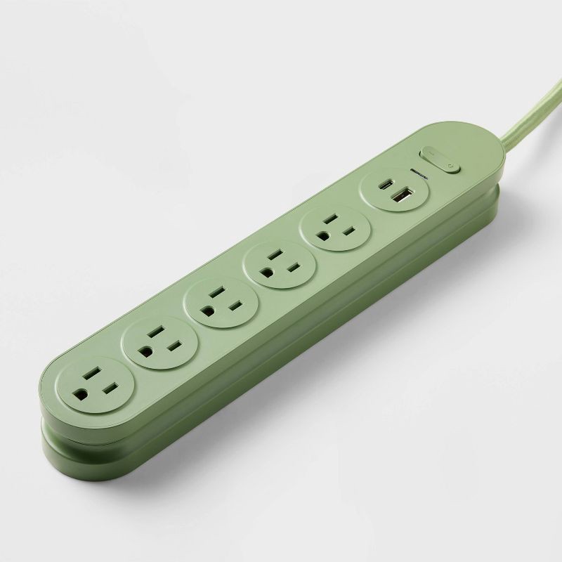 slide 2 of 3, 5 Outlet Surge Protector 3' Cord with USB Green - heyday™, 1 ct