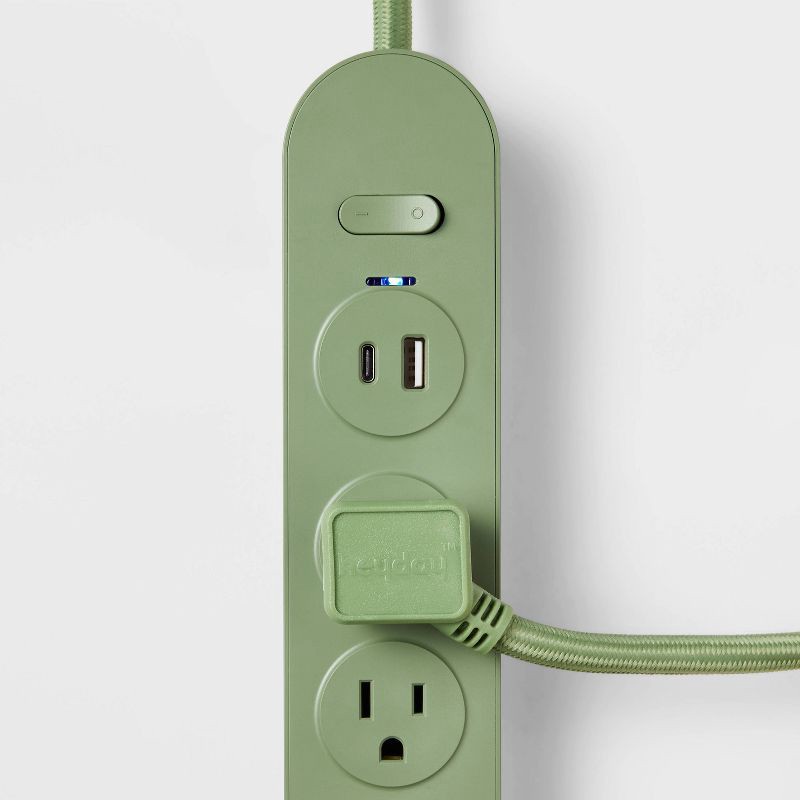 slide 3 of 3, 5 Outlet Surge Protector 3' Cord with USB Green - heyday™, 1 ct