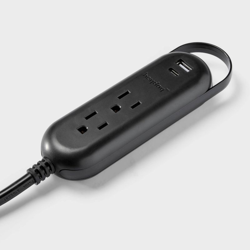 slide 2 of 3, 6' 2-Outlet Indoor Extension Cord with USB and USB-C Ports Black - heyday™: Flat Plug, 16 AWG, 13 Amps, 6ft Length, 6 ft