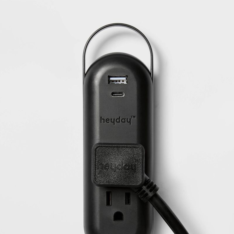 slide 3 of 3, 6' 2-Outlet Indoor Extension Cord with USB and USB-C Ports Black - heyday™: Flat Plug, 16 AWG, 13 Amps, 6ft Length, 6 ft