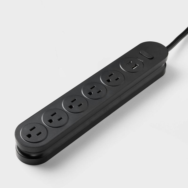 slide 2 of 3, 5 Outlet Surge Protector 6' Cord with USB Black - heyday™, 1 ct