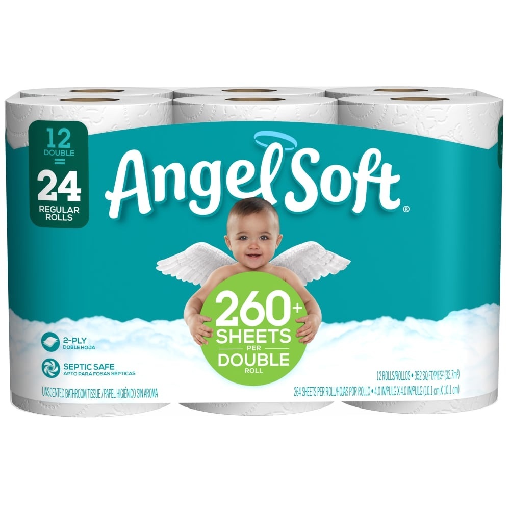 slide 1 of 8, Angel Soft Double Bath Tissue Rolls, 12 ct