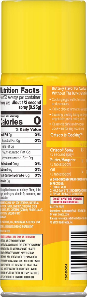 slide 10 of 11, Crisco Butter Flavor No-Stick Spray, Gluten Free, Kosher, 6 oz, 6 oz