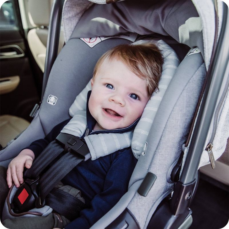 slide 5 of 6, GoldBug Duo Car Seat Head Support and Strap Cover - Car Seat Insert for Baby - Gray Ticking Stripe, 1 ct