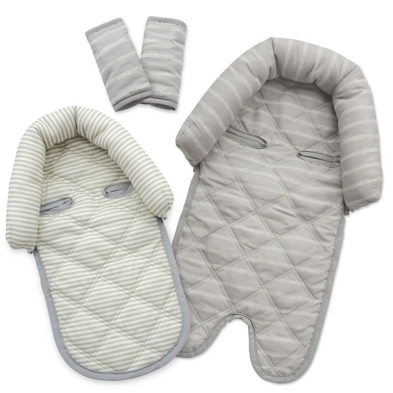 slide 1 of 6, GoldBug Duo Car Seat Head Support and Strap Cover - Car Seat Insert for Baby - Gray Ticking Stripe, 1 ct