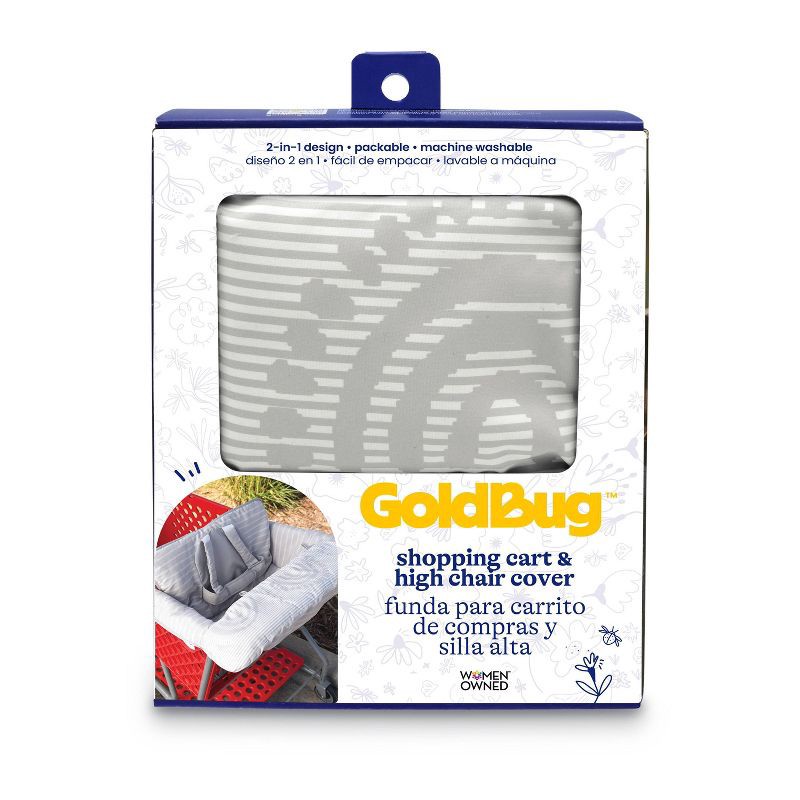 slide 5 of 8, GoldBug Shopping Cart and High Chair Cover for Baby - Universal Fit Cart Cover - Gray Ticking Stripe, 1 ct