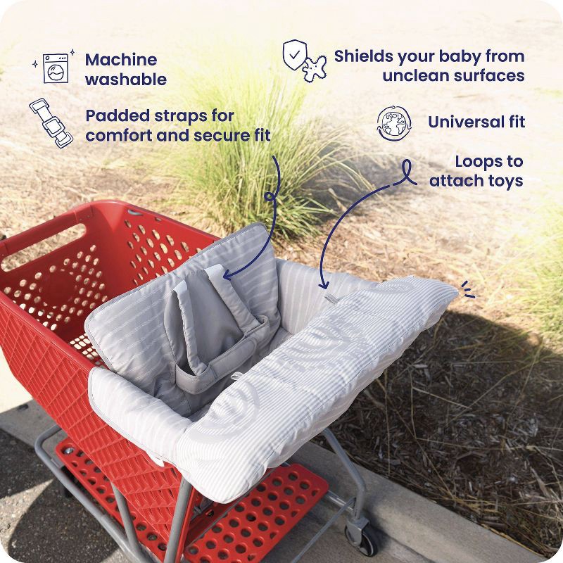 slide 3 of 8, GoldBug Shopping Cart and High Chair Cover for Baby - Universal Fit Cart Cover - Gray Ticking Stripe, 1 ct