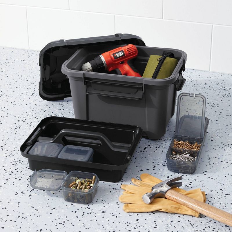 slide 2 of 4, Tool and Hardware Latching Storage Box With Handle - Brightroom™: Gray Multi-Compartment Tote, 18L Capacity, 18 liter