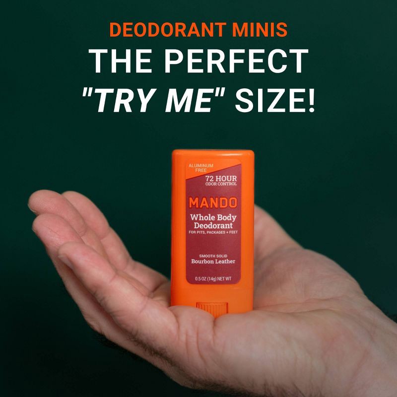 slide 7 of 9, Mando Whole Body Men's Smooth Solid Deodorant Bourbon Leather - Trial Size - Aluminum-Free 0.5oz, 0.5 oz