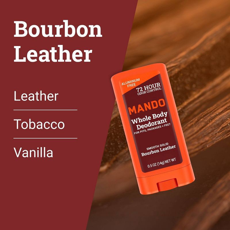 slide 8 of 9, Mando Whole Body Men's Smooth Solid Deodorant Bourbon Leather - Trial Size - Aluminum-Free 0.5oz, 0.5 oz