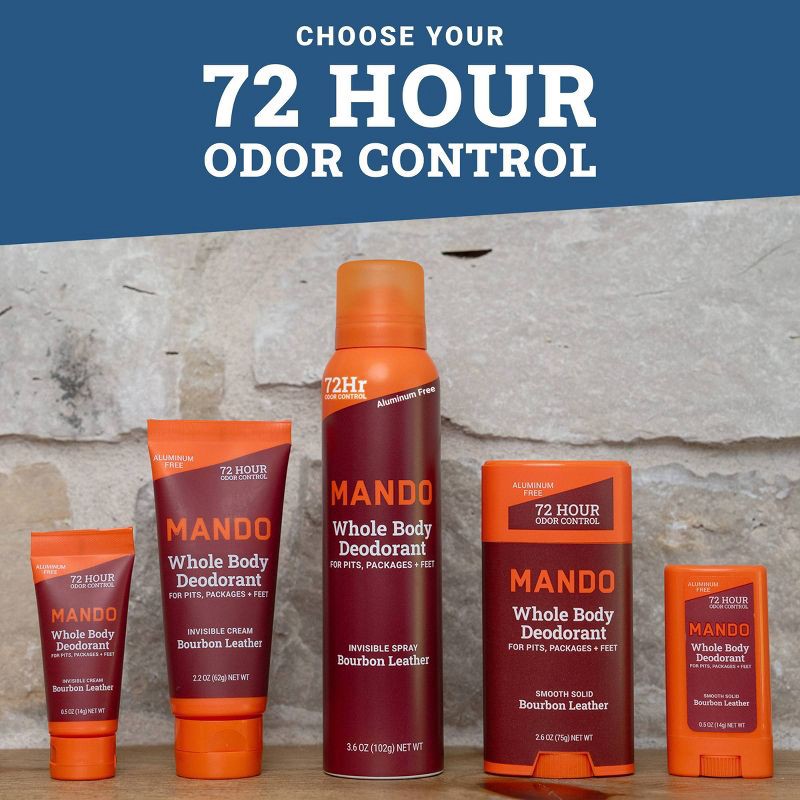 slide 9 of 9, Mando Whole Body Men's Smooth Solid Deodorant Bourbon Leather - Trial Size - Aluminum-Free 0.5oz, 0.5 oz