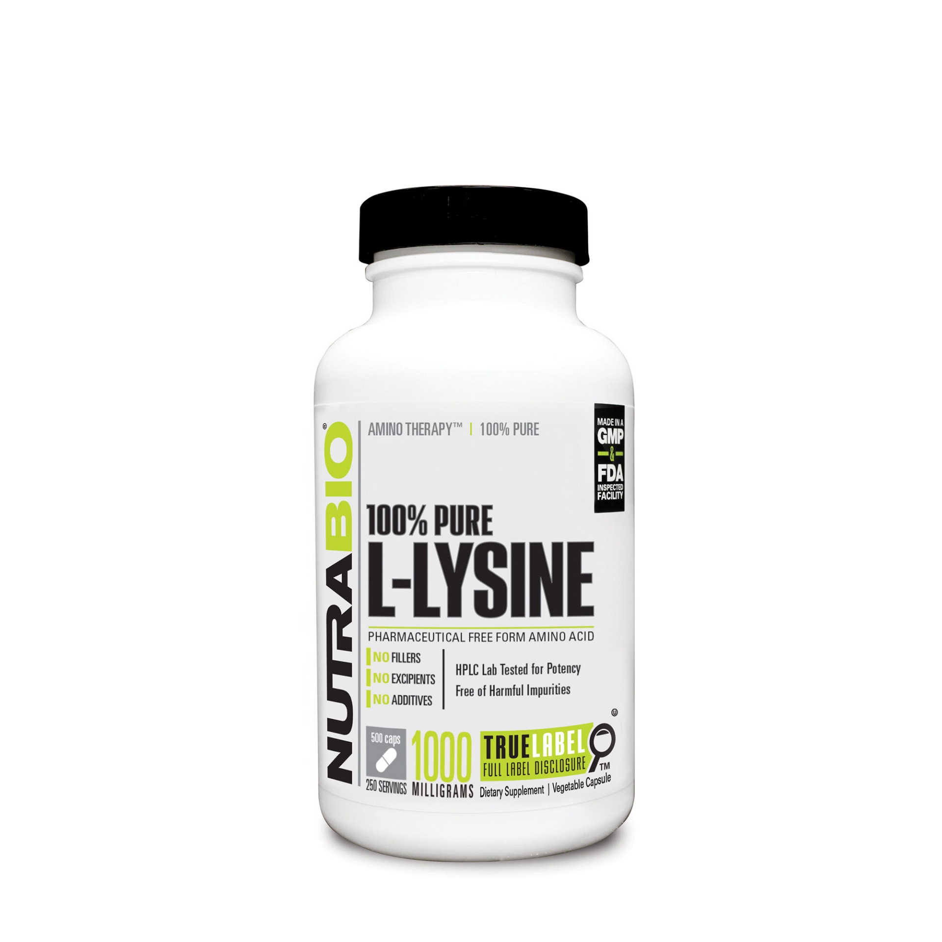 slide 1 of 1, NutraBio Amino Therapy 100% Pure L-Lysine, 500 ct