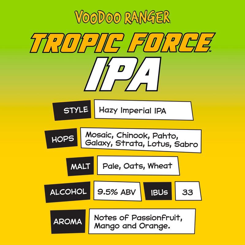 slide 6 of 9, New Belgium Voodoo Ranger Tropic Force IPA Beer - 6pk/12 fl oz Cans, 6 ct; 12 fl oz