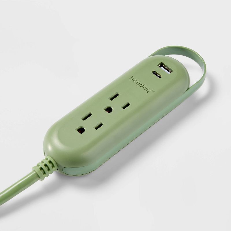 slide 2 of 3, 6' 2-Outlet Indoor Extension Cord with USB and USB-C Ports Green - heyday™: Flat Plug, 16 AWG, 6ft Length, 6 ft