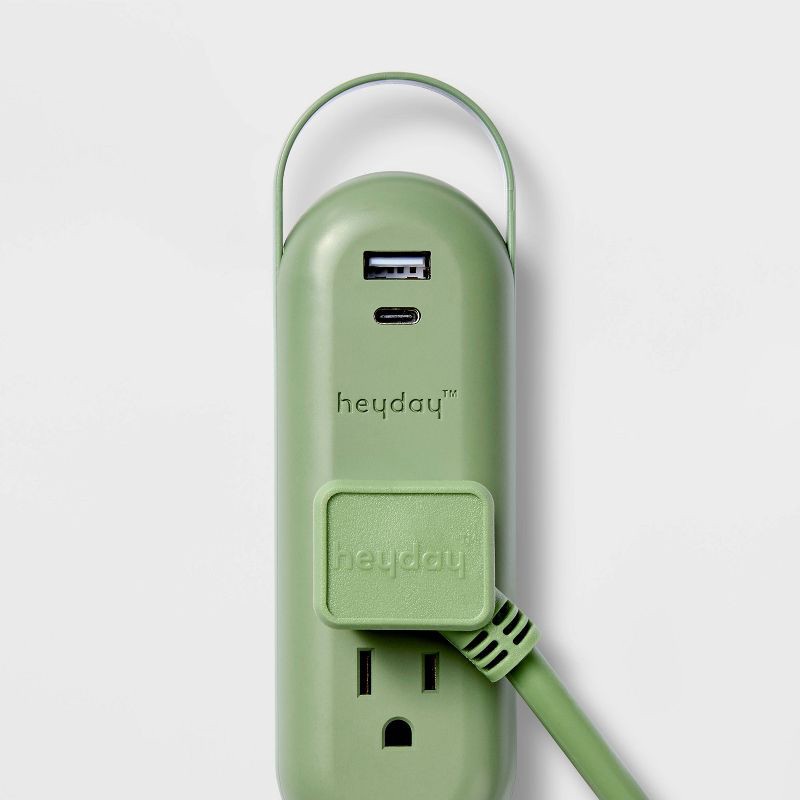 slide 3 of 3, 6' 2-Outlet Indoor Extension Cord with USB and USB-C Ports Green - heyday™: Flat Plug, 16 AWG, 6ft Length, 6 ft