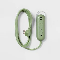 6' 2-Outlet Indoor Extension Cord with USB and USB-C Ports Green - heyday™: Flat Plug, 16 AWG, 6ft Length
