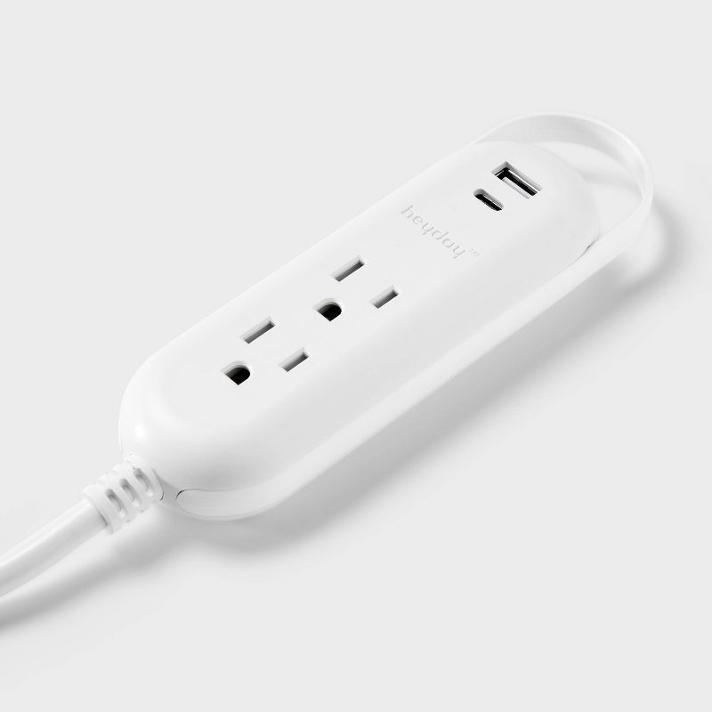 slide 2 of 3, 6' 2-Outlet Indoor Extension Cord with USB and USB-C Ports White - heyday™: Flat Plug, 16 AWG, 13A, 6ft Length, 6 ft