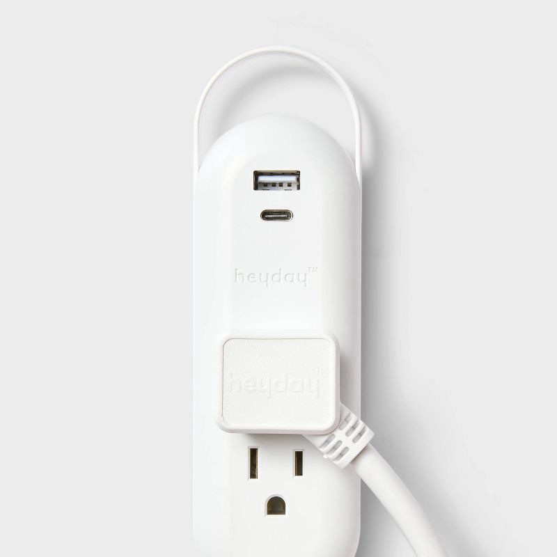 slide 3 of 3, 6' 2-Outlet Indoor Extension Cord with USB and USB-C Ports White - heyday™: Flat Plug, 16 AWG, 13A, 6ft Length, 6 ft