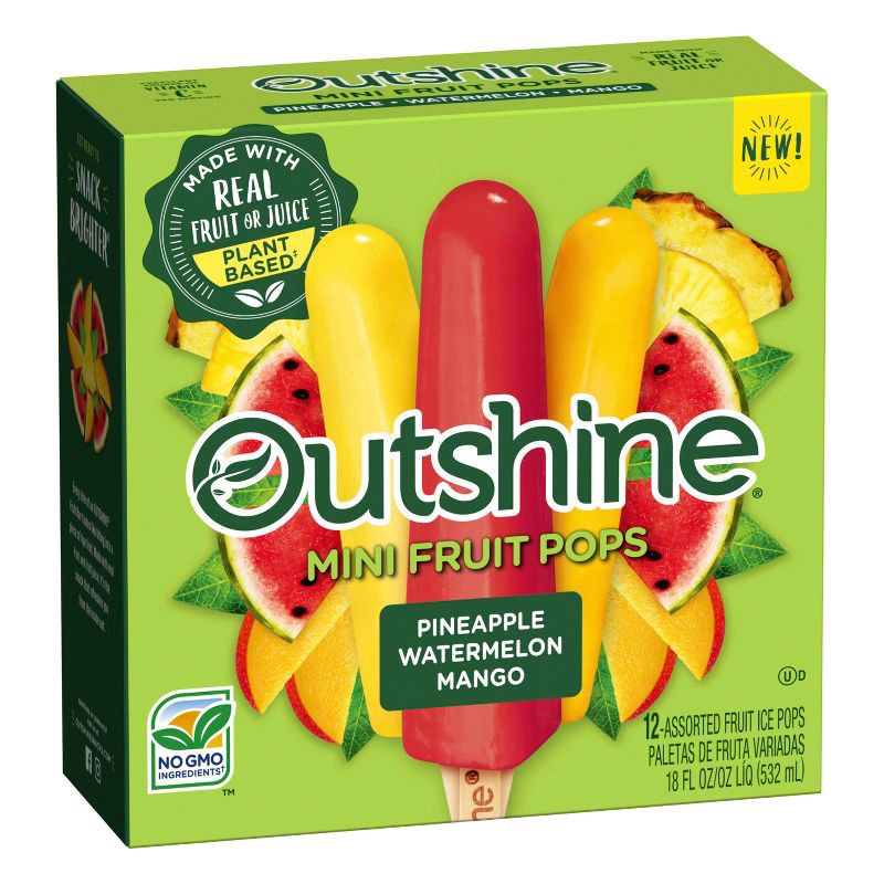 slide 9 of 13, Outshine Pineapple, Watermelon, and Mango Mini Fruit Pops Variety Pack - 18 fl oz/12ct, 12 ct; 18 fl oz