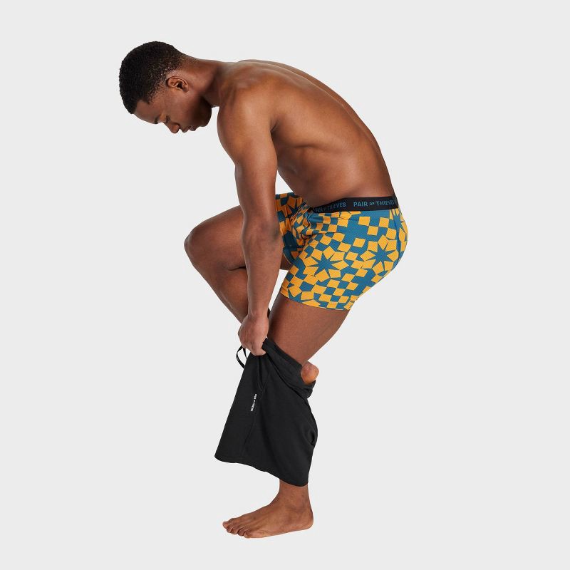 slide 10 of 10, Pair of Thieves Men's Geometric Print Super Fit Boxer Briefs 2pk - Orange/Blue S: Mid Rise, Mesh Fabric, Full Waistband Elastic, 2 ct