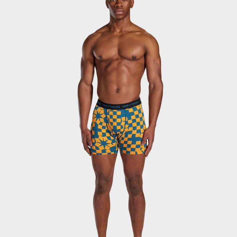 slide 7 of 10, Pair of Thieves Men's Geometric Print Super Fit Boxer Briefs 2pk - Orange/Blue M: Mid Rise, Mesh Fabric, 2 ct