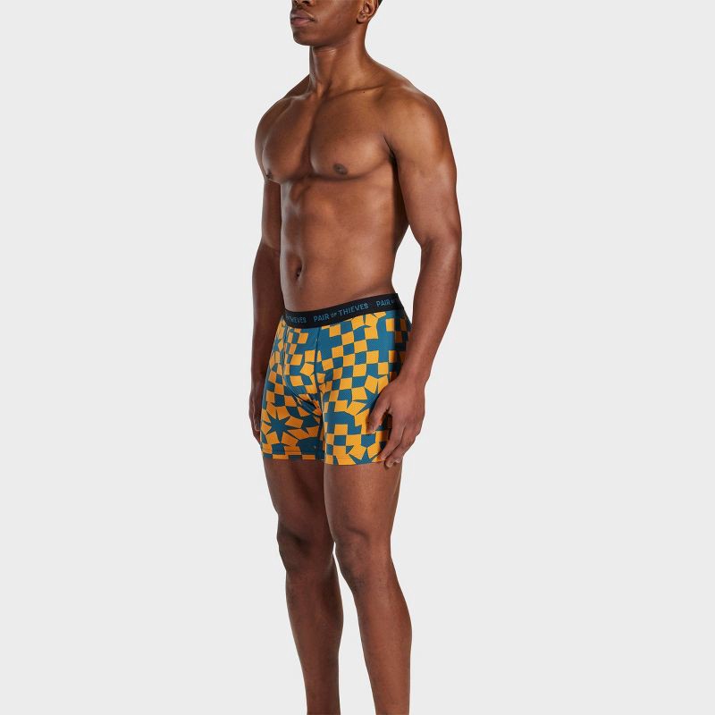 slide 9 of 10, Pair of Thieves Men's Geometric Print Super Fit Boxer Briefs 2pk - Orange/Blue L: Mid Rise Mesh Underwear, 2 ct