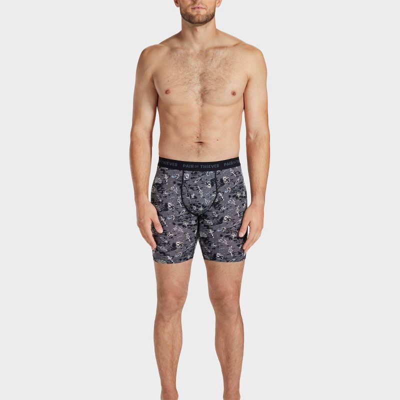 slide 7 of 9, Pair of Thieves Men's Skull Print Super Fit Long Leg Boxer Briefs 2pk - Black/White M: Mid Rise, Mesh Fabric, 2 ct