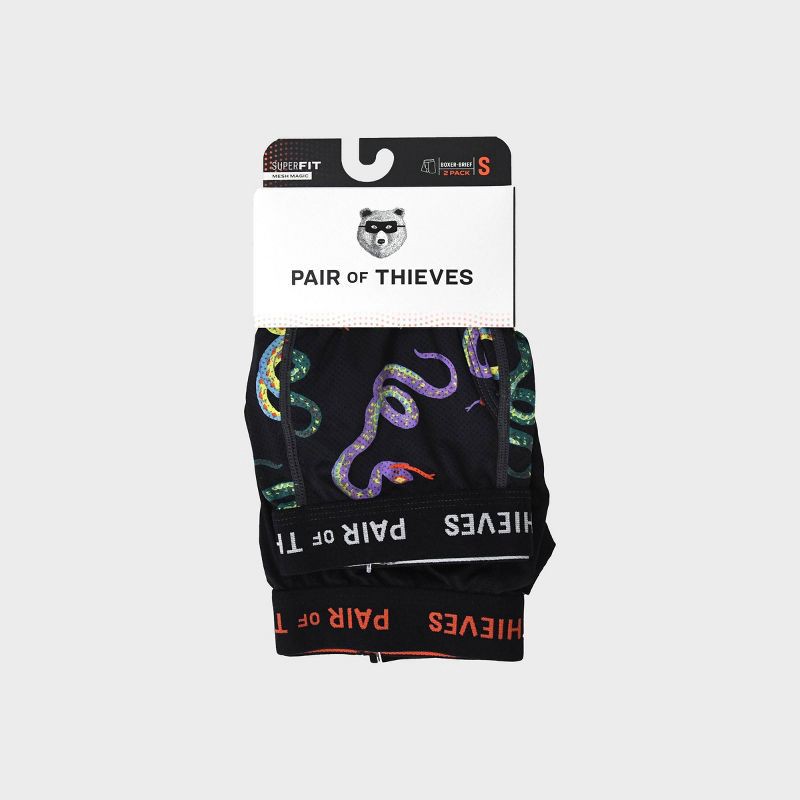 slide 3 of 9, Pair of Thieves Men's Snake Print Super Fit Boxer Briefs 2pk - Navy Blue/Black S: Mid Rise, Mesh Fabric, 2 ct