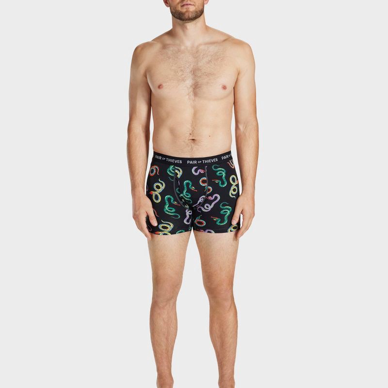 slide 6 of 9, Pair of Thieves Men's Snake Print Super Fit Boxer Briefs 2pk - Navy Blue/Black XL: Mid Rise, Mesh, Full Waistband Elastic, 2 ct