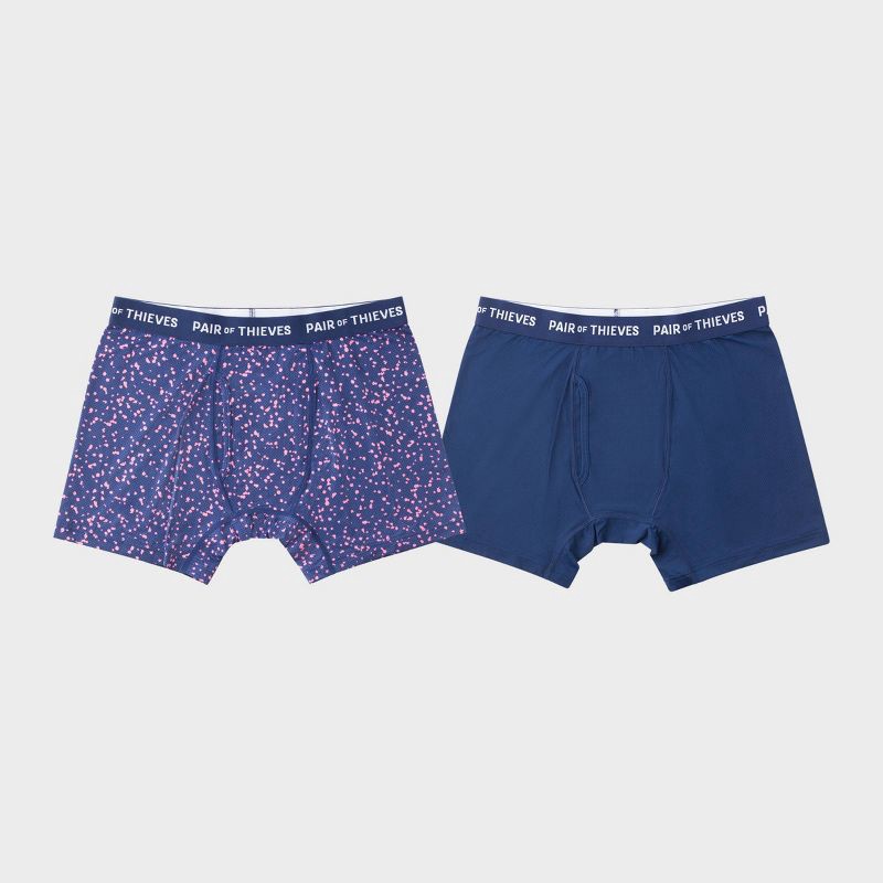 slide 2 of 10, Pair of Thieves Men's Super Fit Print Boxer Briefs 2pk - Navy Blue/Pink XL: Mid Rise, Mesh, Abstract Pattern, 2 ct