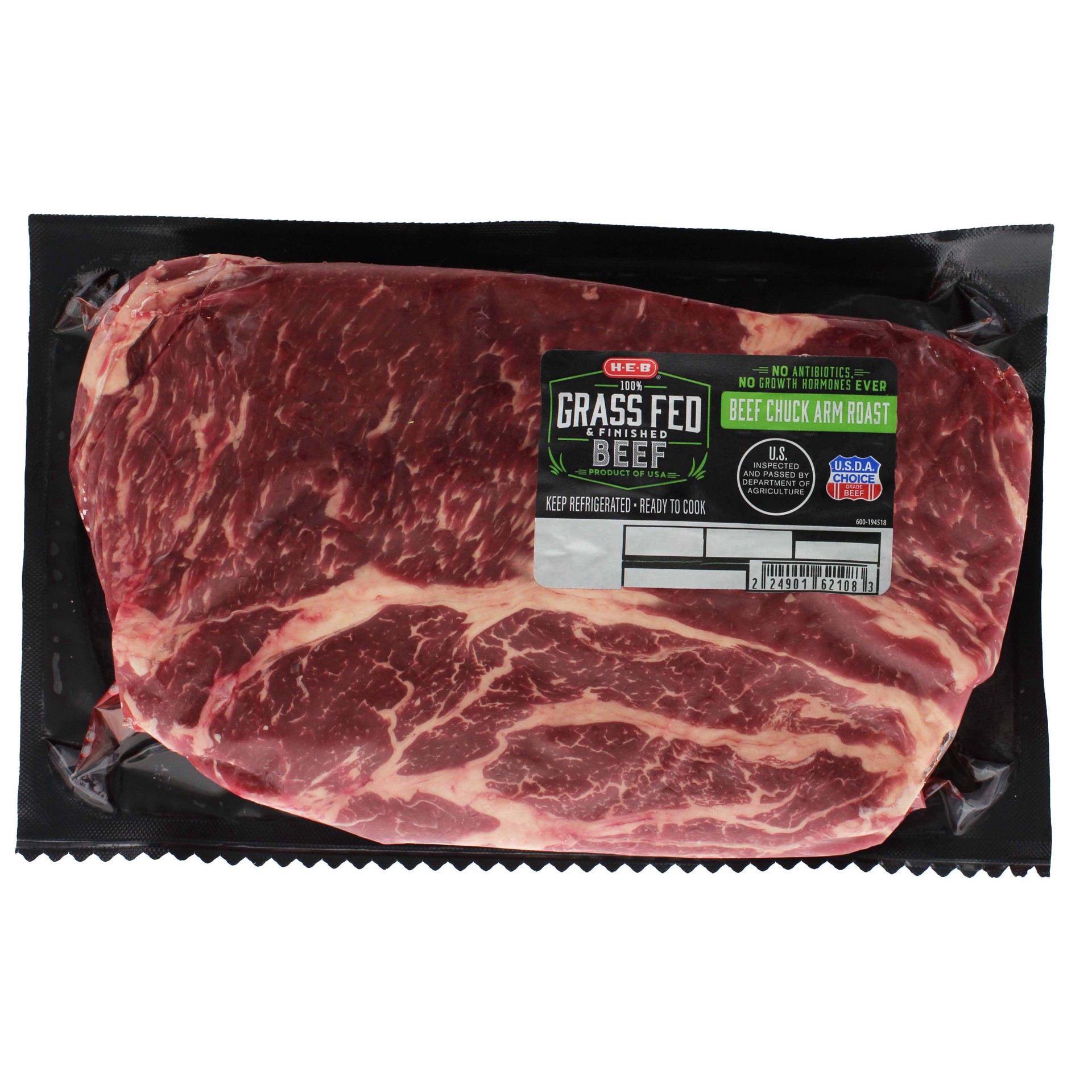 slide 1 of 1, H-E-B Grass Fed Beef Chuck Roast Boneless, USDA Choice, per lb