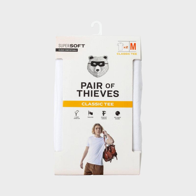 slide 6 of 6, Pair of Thieves Men's Short Sleeve Crew Neck Undershirt 2pk - White S: Cotton-Viscose Blend, Midweight, Small, 2 ct