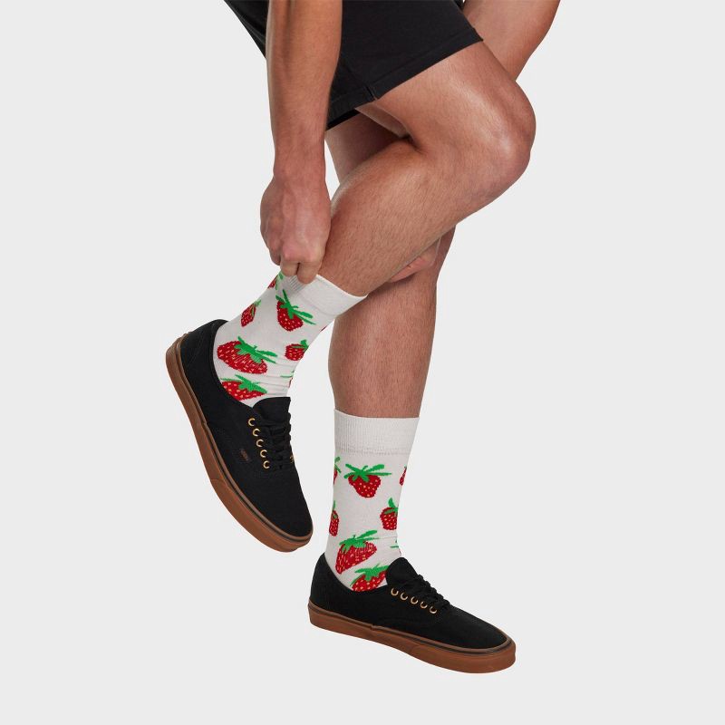 slide 2 of 6, Pair of Thieves Men's Strawberry Print Crew Socks - Cream 6-12, 1 ct