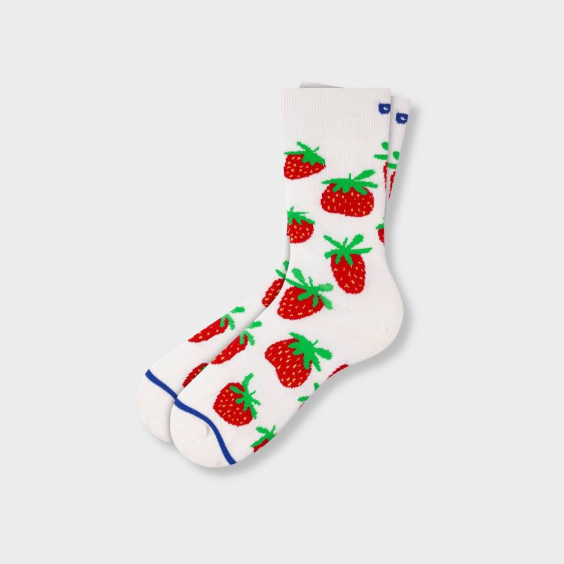 slide 5 of 6, Pair of Thieves Men's Strawberry Print Crew Socks - Cream 6-12, 1 ct