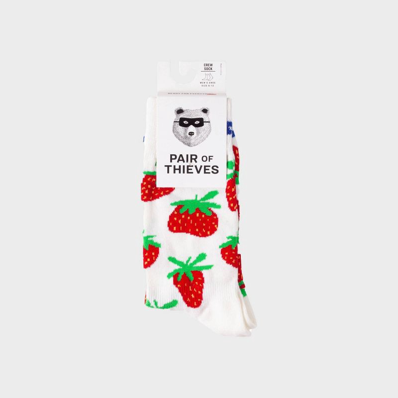 slide 6 of 6, Pair of Thieves Men's Strawberry Print Crew Socks - Cream 6-12, 1 ct