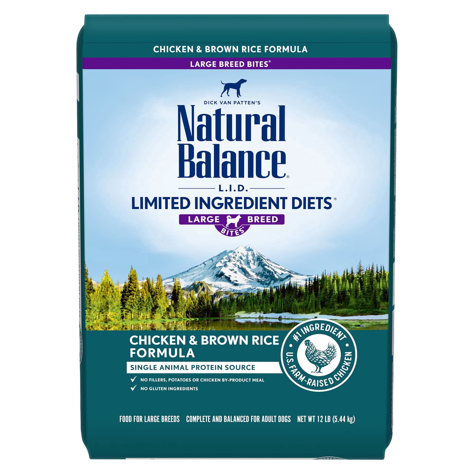 slide 1 of 1, Natural Balance L.I.D. Limited Ingredient Diets Chicken & Brown Rice Formula Large Breed Bites Dry Dog Food, 12 Pounds, 12 lb