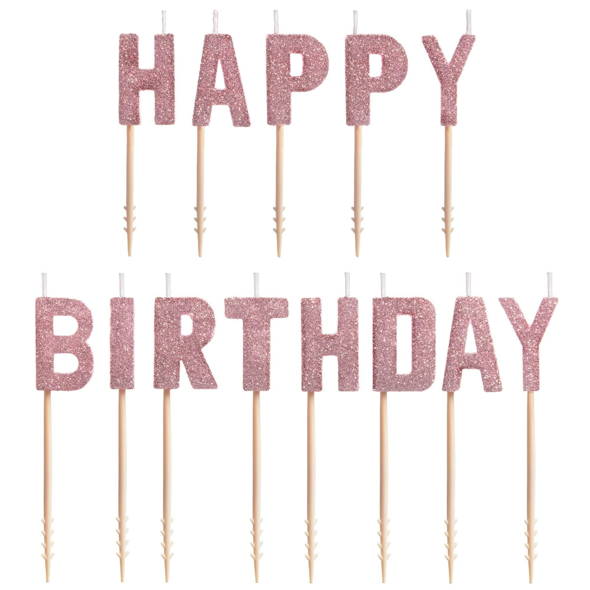 slide 1 of 1, Party City Glitter Blush Happy Birthday Toothpick Candle Set, 13 ct