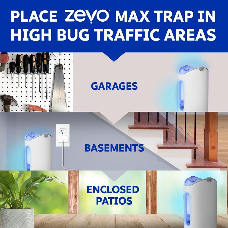 slide 3 of 15, Zevo Flying Insect Indoor Light Fly Trap Starter Kit, Catches House Flies, Fruit Flies, Gnats & More - 1 Trap + 2 Refills, 1 ct