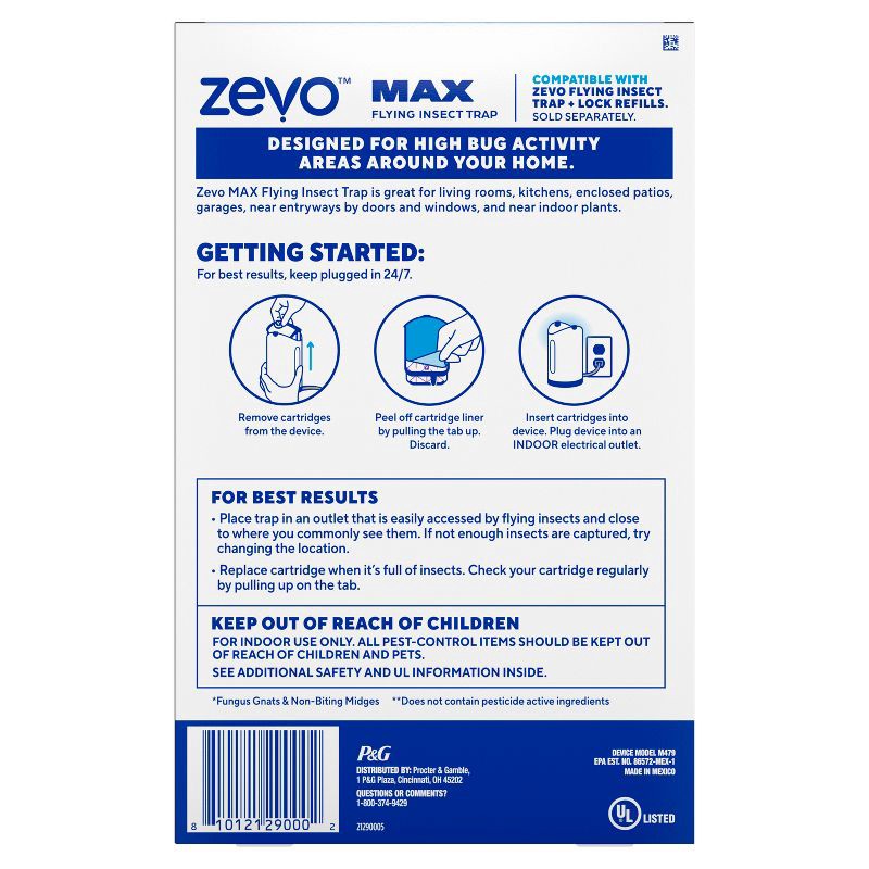 slide 13 of 15, Zevo Flying Insect Indoor Light Fly Trap Starter Kit, Catches House Flies, Fruit Flies, Gnats & More - 1 Trap + 2 Refills, 1 ct